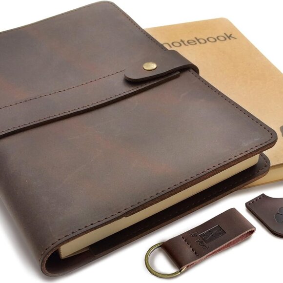 Refillable Genuine Leather Journal, Writing Notebook, 2 Bound Notebooks, Lined